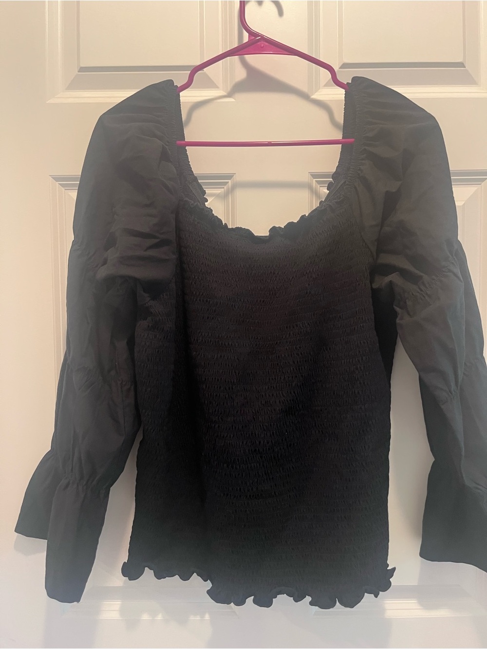 Only Carmakoma: Black Smocked Puff Sleeve Top